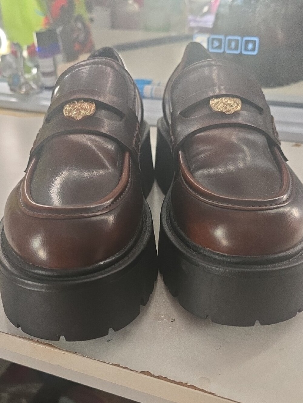 Madden Girl Calistaa Platform Lug Sole Women’s Penny Loafers US 8.5 Brown Rub - Picture 6 of 8